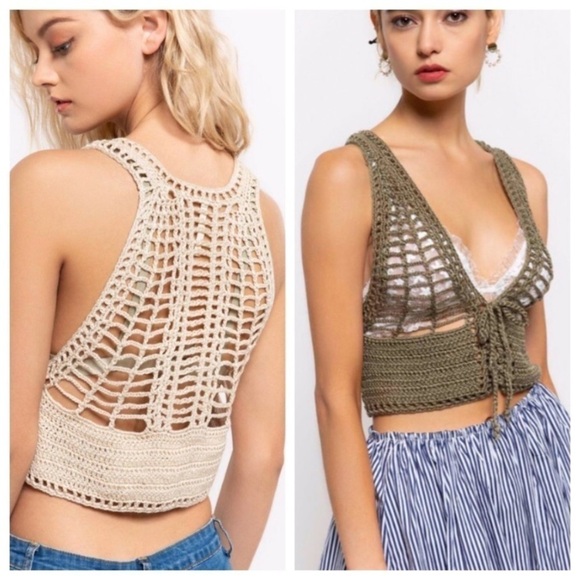 Crochet Macrame Lace Up Festival Top - Picture 2 of 3